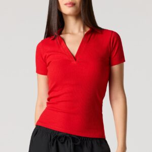 Ribbed Short Sleeve Polo Top