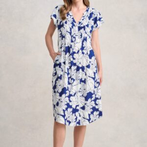Pleat Front Midi Dress - Sea Shells Print